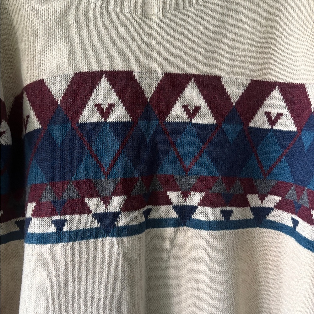 Beige Cardigan with Navy and Burgundy Patterns Sz XL - Picture 7 of 8